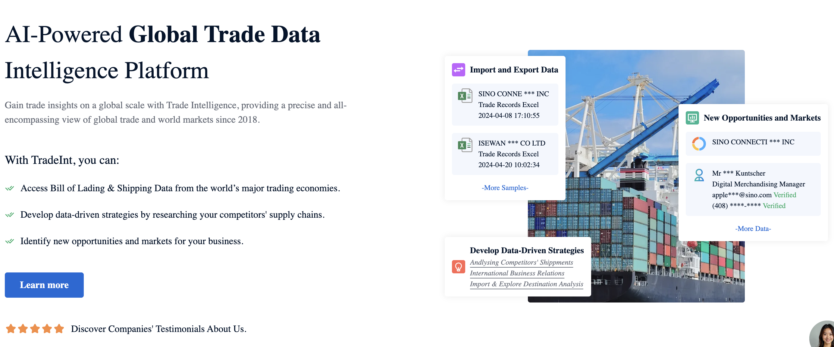 TradeInt provide AI-Powered Global Trade Data Intelligence Platform provides import and export data, develop Data-Driven Strategies, New opportunities and Markets.