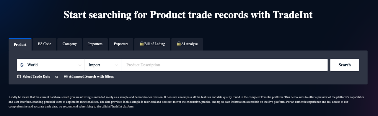 Find importers and exporters in the USA by HS code using trade record search database on TradeInt