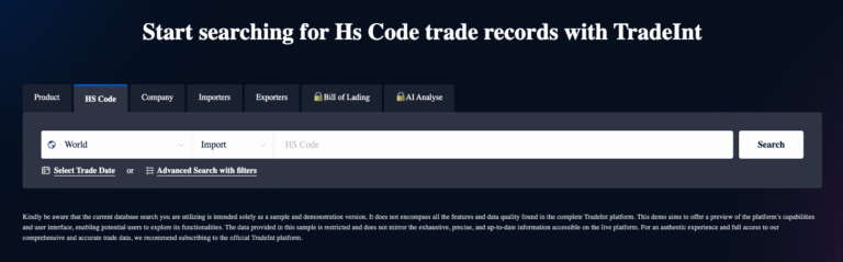HS code importer search — TradeInt dashboard showing HS 270900 results, ranked importer list, shipment records, and Bill of Lading-based buyer insights