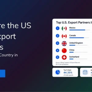 TradeInt Q1/2026 US export partners banner featuring a chart with Mexico, Canada, and the UK.