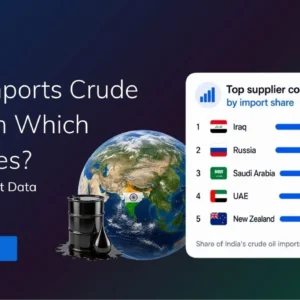 Informational graphic showing India’s crude oil import sources for Q1 2026, with a globe, oil barrel, and a top-suppliers chart (Iraq, Russia, Saudi Arabia, UAE, New Zealand).